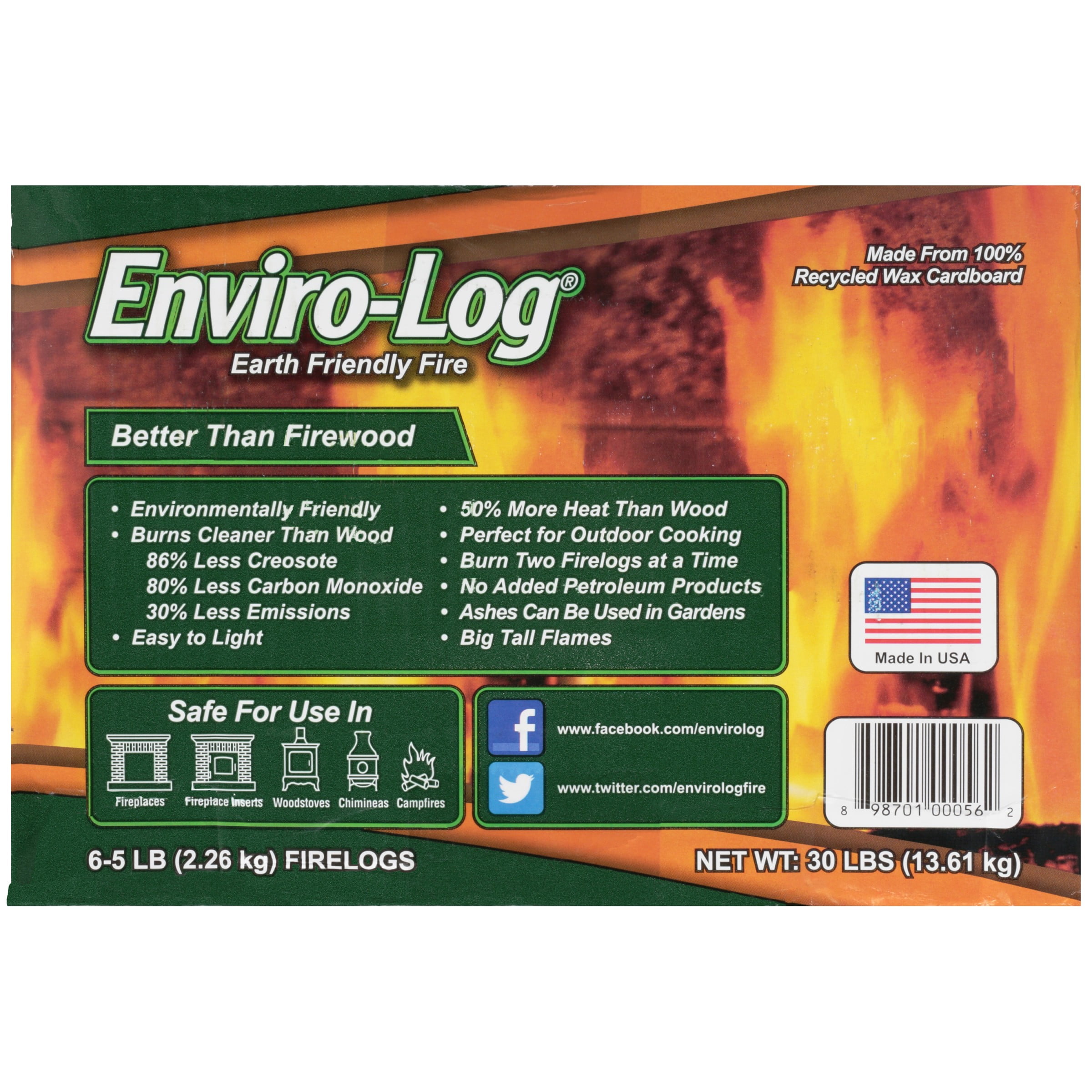 Enviro-Log Sustainably Made Firelogs - 5lbs 3 Hour (1000562), 6 Pack -  Walmart.com
