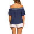 thumbnail image 3 of INSPIRAR CHIC Blusas de Verano Boho Casual para Mujeres con Hombros Descubiertos y Mangas con Volantes XL Azul Oscuro, 3 of 6