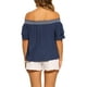 thumbnail image 3 of INSPIRAR CHIC Blusas de Verano Boho Casual para Mujeres con Hombros Descubiertos y Mangas con Volantes XL Azul Oscuro, 3 of 6