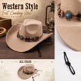 thumbnail image 2 of Qwertyu Western Cowboy Hat for Men Women Wide Brim Fedora Hat with Buckle Belt Fashion Vintage Jazz Cap Beige, 2 of 6