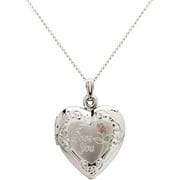 Brilliance Fine Jewelry Sterling Silver "I Love You" and Painted Rose Heart Locket Necklace, 18"