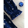 thumbnail image 5 of FAOWME Big Kids Girls Plush Dress Long Sleeve Star Print Ruffle Hem Bow Tie Belt Stylish Elegant Dresses For Autumn Winter Holiday Party Blue 3-4 Years, 5 of 7