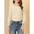 thumbnail image 5 of INSPIRE CHIC Women's Elegant Ruffle Square Neck Puff Long Sleeve Chiffon Blouse S Beige, 5 of 7