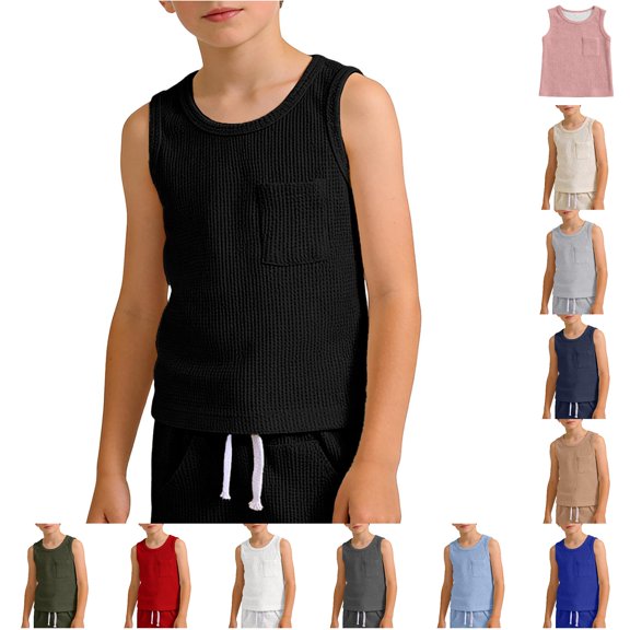 Zhanqunnn Boys Tank Tops Sleeveless Crew Neck Undershirts Kids Pockets Athletic, Size 4-5 Years