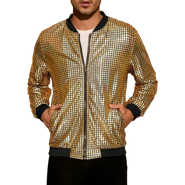 Chaquetas Varsity Holográficas INSPIRE CHIC para hombres, chaquetas bomber metálicas brillantes con cierre completo, M dorado