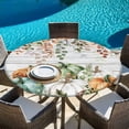 thumbnail image 6 of Green Orange Blue Fall Round Tablecloth, Fitted Table Cover with Elastic for 55"-60" Round Tables, Thanksgiving Pumpkin Botanical Vintage Table Cloth Outdoor Dinning Party Waterproof Tablecloths, 6 of 7