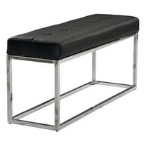 Plata Import Reign Tufted Metal Bench in Black Faux Leather
