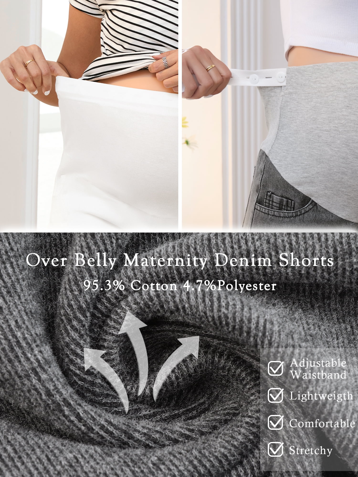 DARING DIVA Women's Maternity Denim Over Belly High Waist Casual Shorts XL Gray