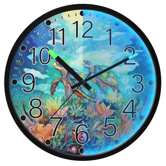 Ryvnso Sea Turtles in Ocean 12 Inch Night Light Wall Clock Silent Battery Operated Luminous Clocks