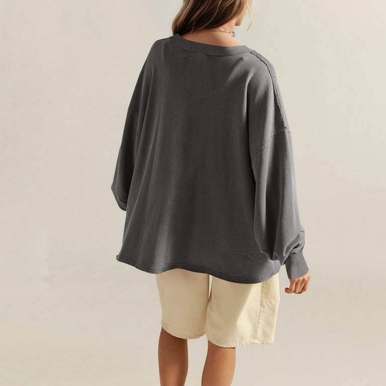 Womens Oversized Sweatshirt no Hood, V-Neck, Solid Color