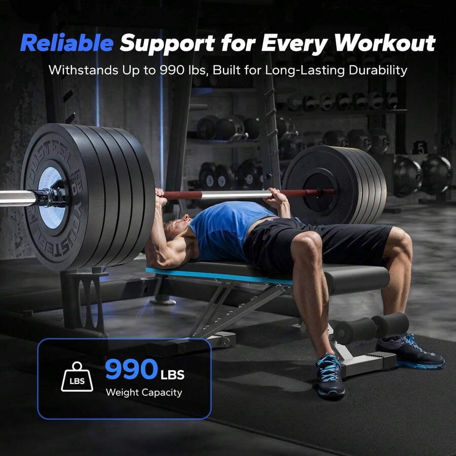 Adjustable Weight Bench With 72 Training Angles, Foldable Weight Benches For Home Gym With 990 LBS,  Perfect For Home Workouts. Great For Full-Body Strength Training Black