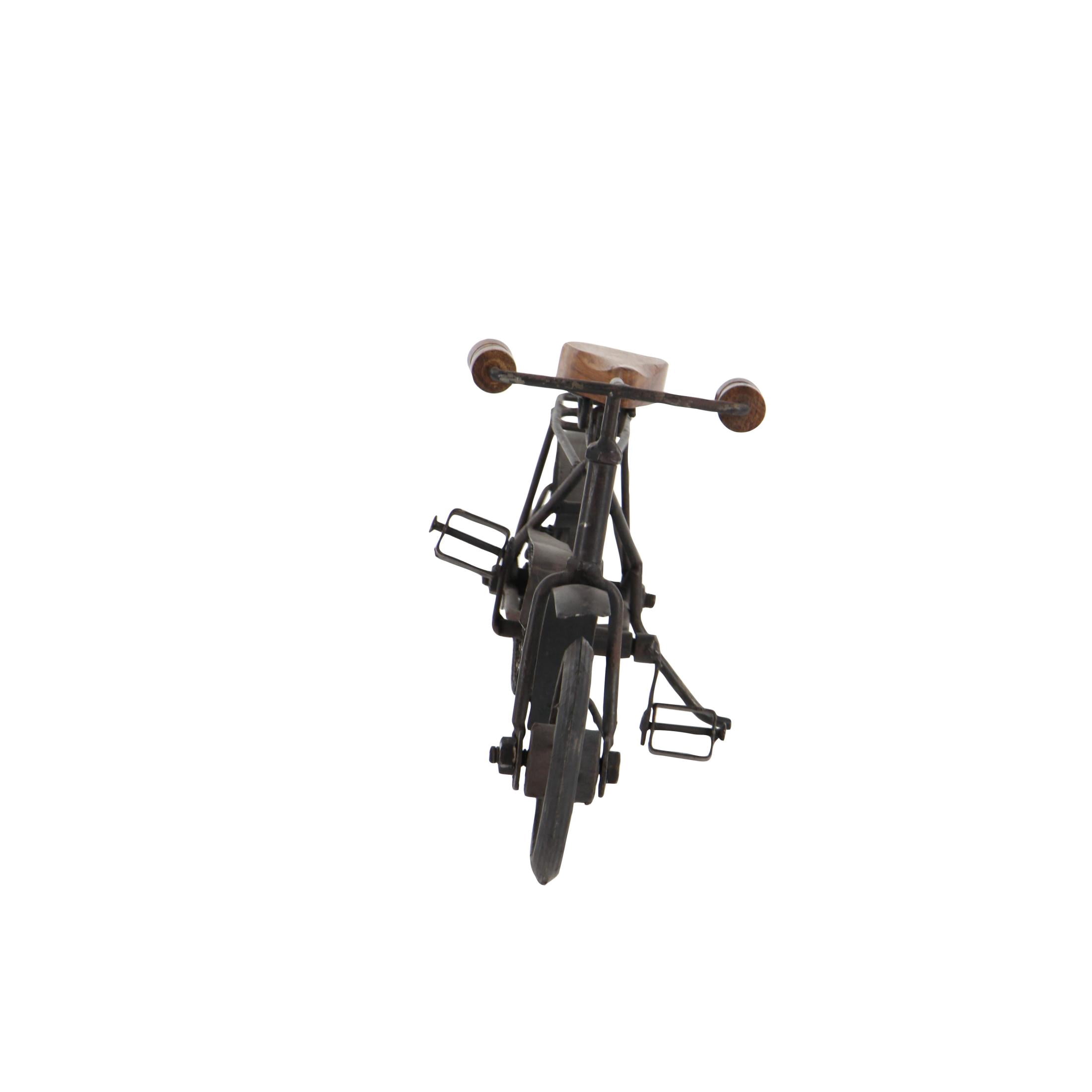 11"W, 7"H Black Metal Bike Sculpture with Wood Accents, by DecMode (2 Count)