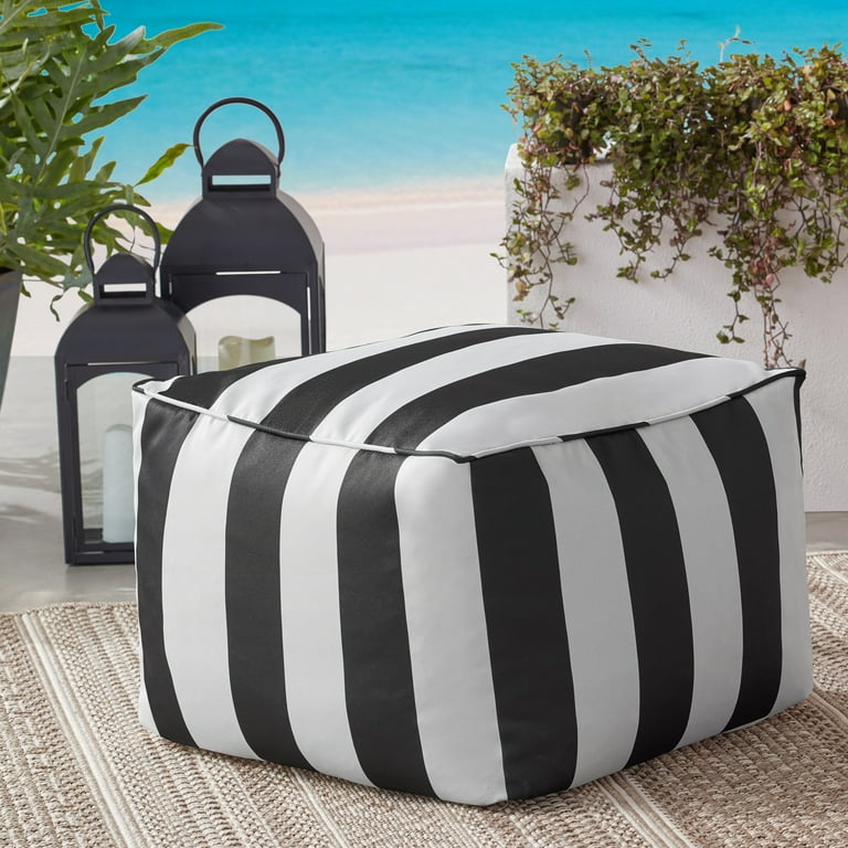 Black and white striped pouf discount