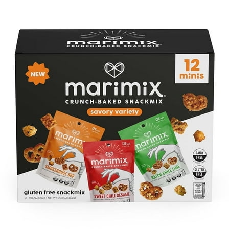 Marimix Snack Mix, Sweet & Salty Savory Trail Mix, Gluten Free, Plant-Based, Whole Grain, No Nuts, 12 Count