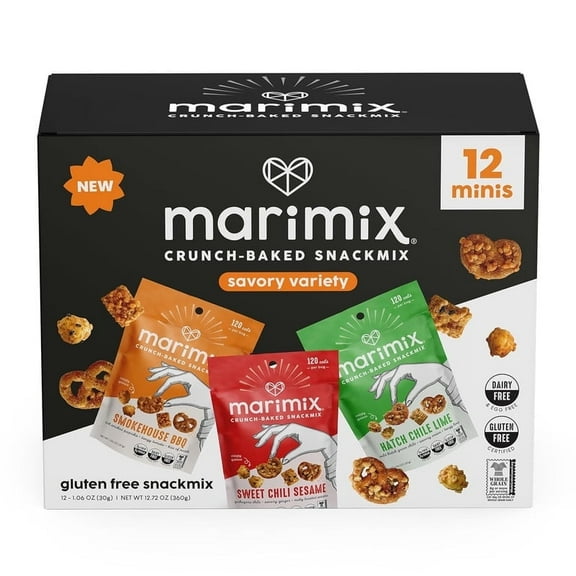 Marimix Snack Mix, Sweet & Salty Savory Trail Mix, Gluten Free, Plant-Based, Whole Grain, No Nuts, 12 Count