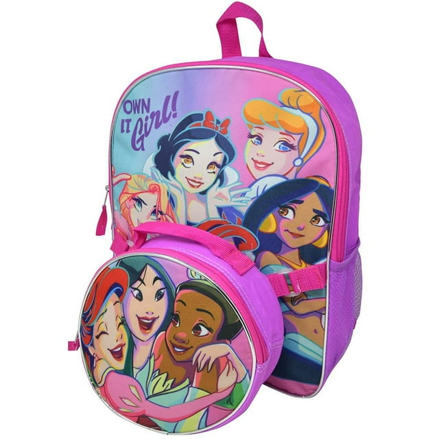 Mochila Disney Princess 16 con bolsa de almuerzo para niños azul