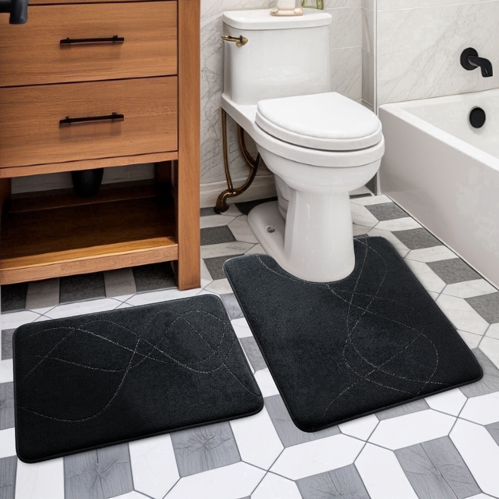 ChakmeOne Bathroom Rugs Sets 2 Piece Super Soft Absorbent Non Slip Bath Mat Sets for Tub ,Shower and Toilet