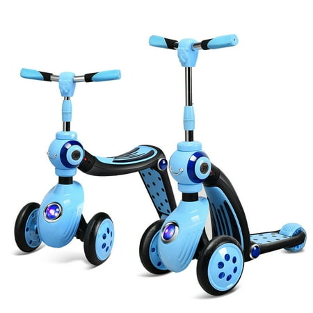 Costway Trottinette 3 Roues Enfant Scooter 2 En 1 Avec Roue Arriere Led Siege Confortable Hauteur Reglable 64 73cm Pour 3 5 Ans Bleu Walmart Canada