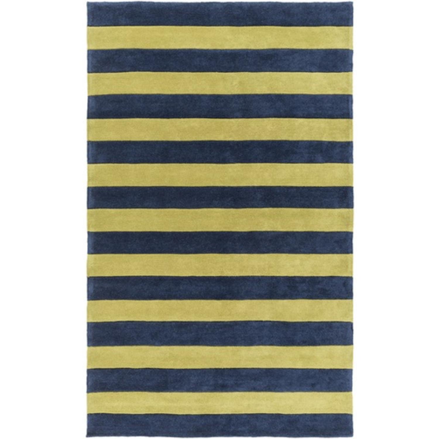 9' x 13' Tiown Lemon Lime Green and Midnight Blue Striped Hand Tufted