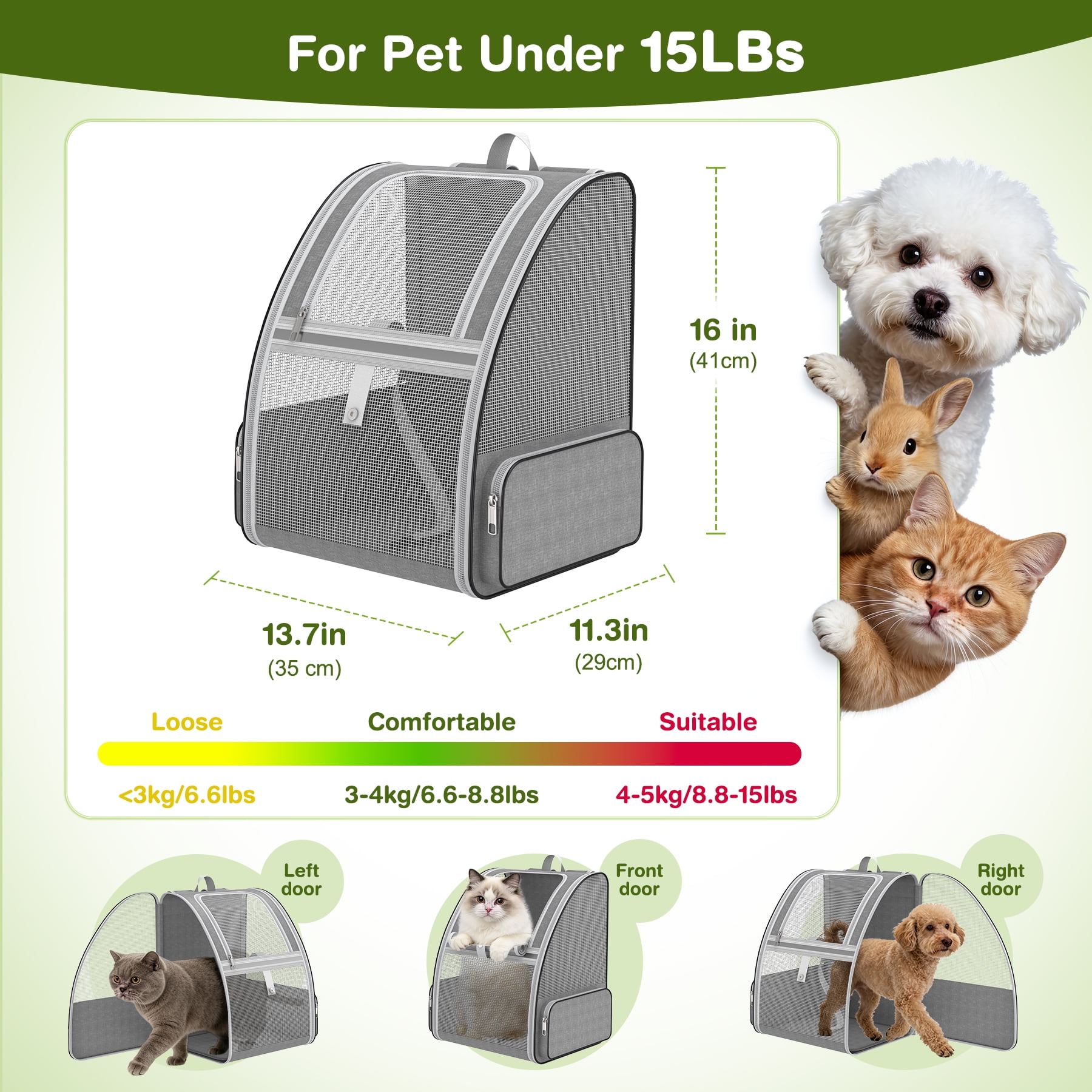 Cat Backpack Carrier Fully Ventilated-Pet Carrier Backpack for Cats and Small Dog Puppies  up to15 lb