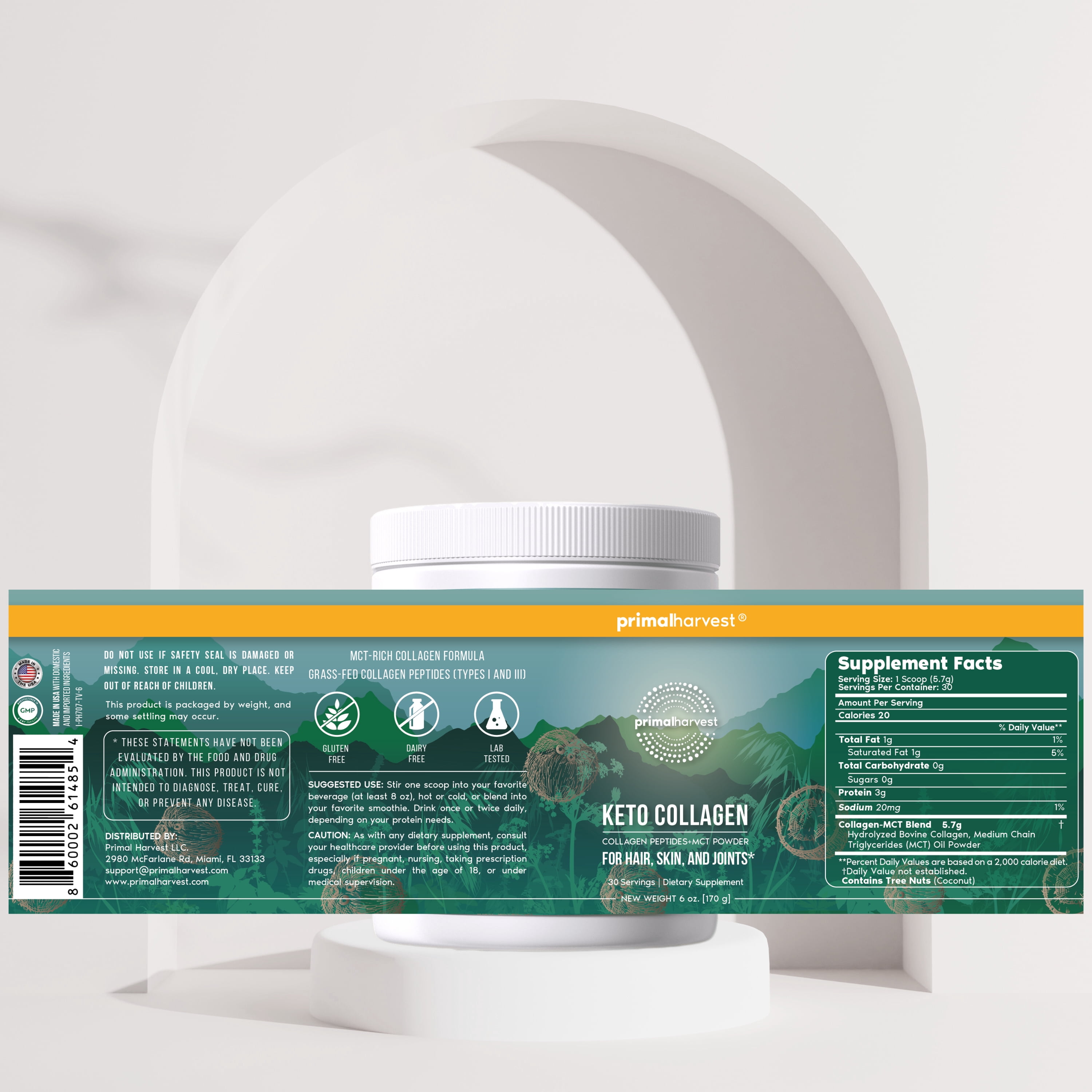 Primal Harvest Keto Collagen Premium Powder, 1 Pack, 30 Servings