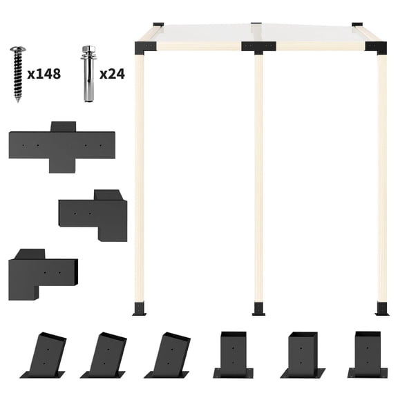 15 Degree Slanted Pergola Kit with 4 Way 3 Way Brackets Post Bases Wall Mounts for 3.6x3.6 Lumber Black