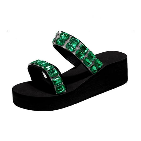 

Jsezml Chunky Sandals for Women With Arch Support Rhinestones Straps Wide Width Comfortable Slip On Boho Wedgs for Summer