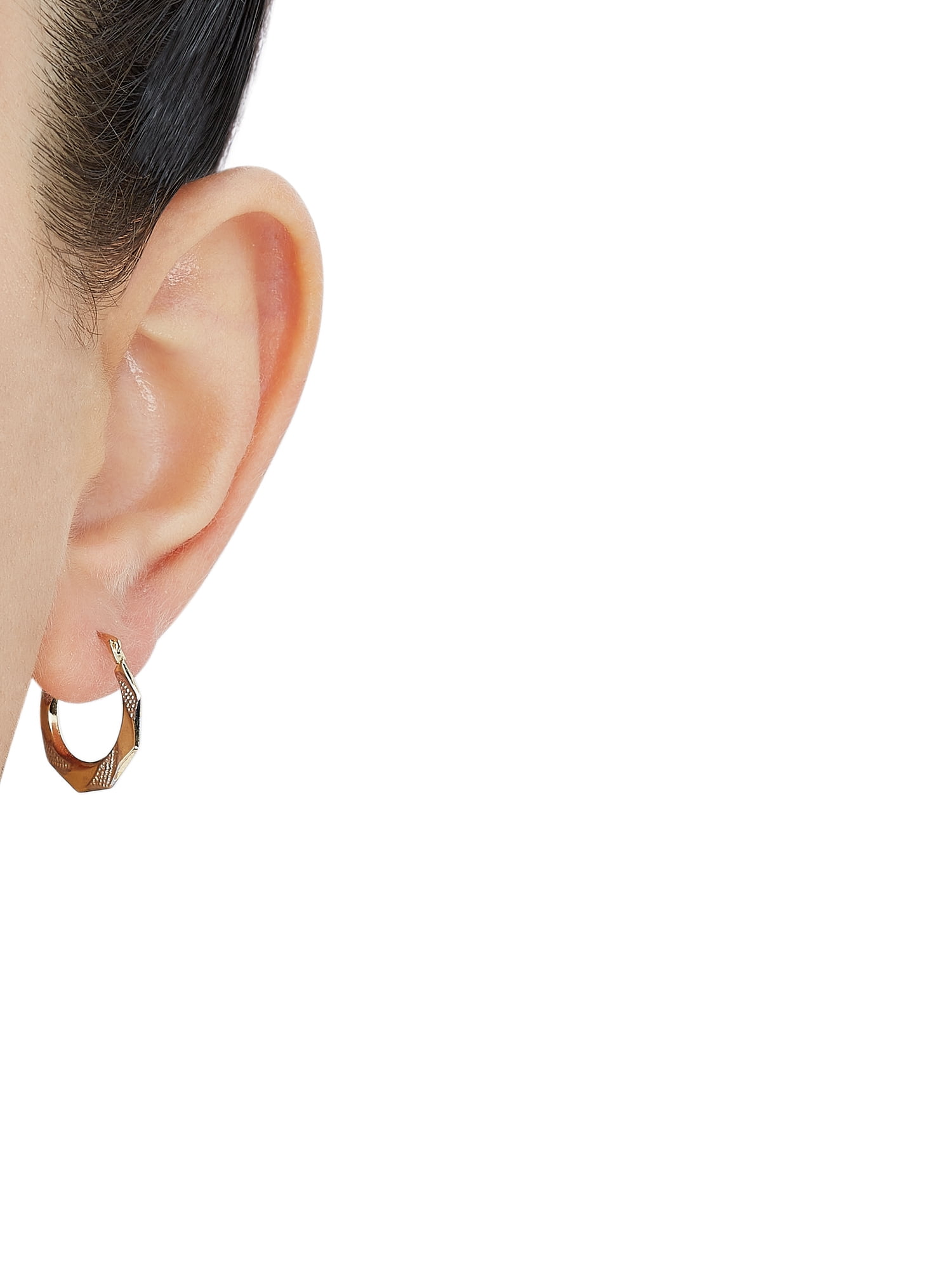 Brilliance Fine Jewelry 10K Yellow Gold with Textured Rhodium Octagon Hoop Earrings