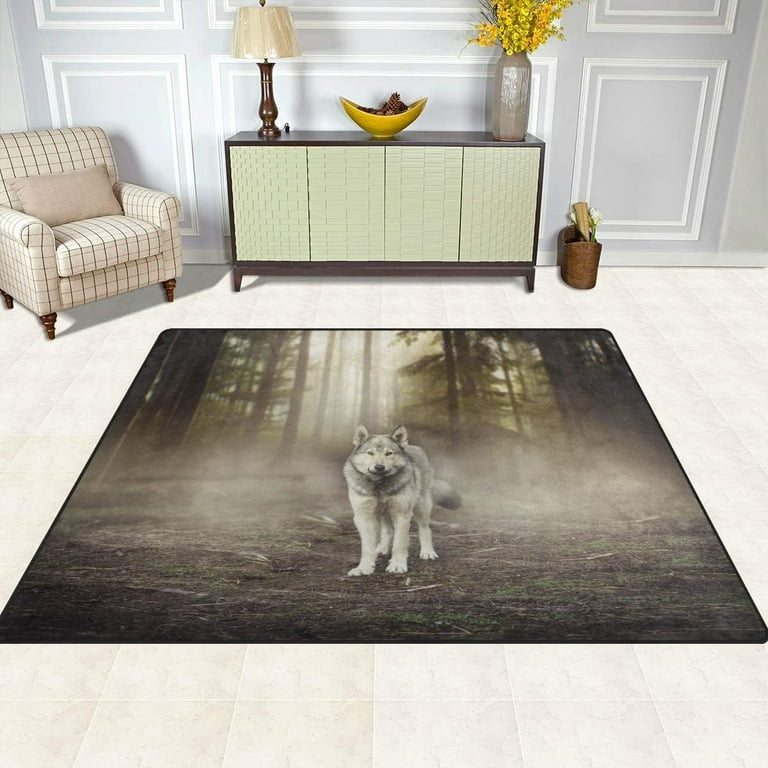 Wolf Rugs for Bedroom Living Room, Wolves Wildlife 3x4 Area Rugs, Washable  Non-Slip Soft Low Pile Rug, Dorm Dining Room Nursery Carpet, Indoor Floor