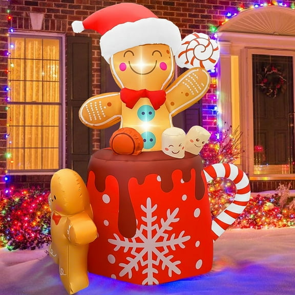 GVDV 6ft Christmas Inflatables Outdoor Decorations, Christmas Blow-up Yard Decorations Gingerbread Man for Garden Lawn Xmas Decor