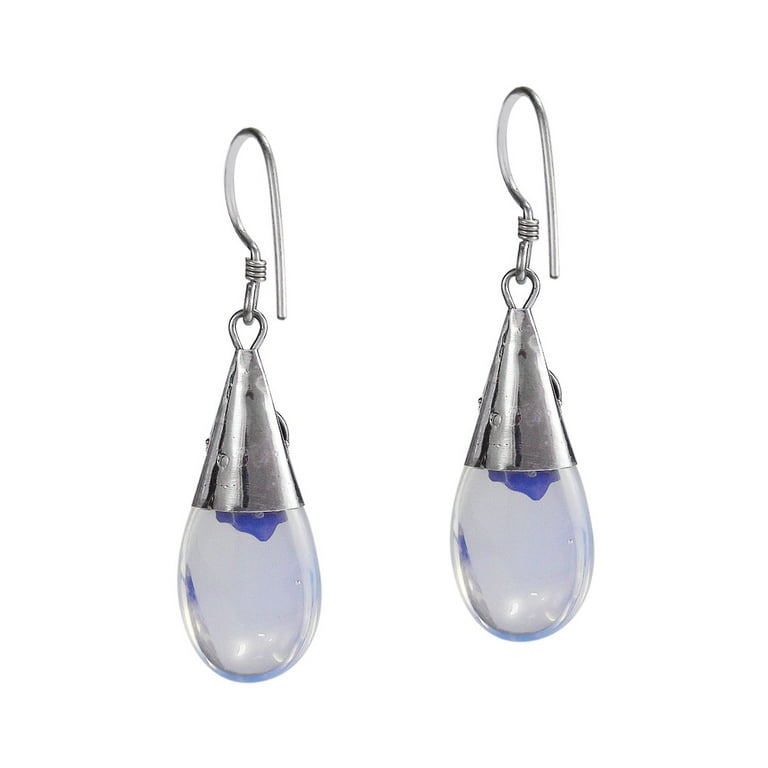 Silver Wishbone and Opal Sterling Silver Fishhooks Earrings,Silver Ribbon Opal