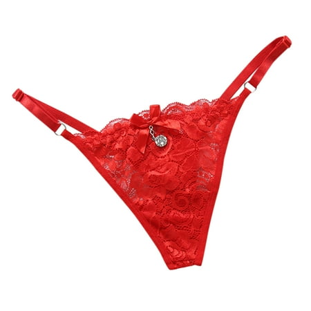 

JFY Women G-string Spaghetti Strap Lace Solid Color Low Waist Adjustable Pornographic Elastic One Size Women Panties for Inner Wear