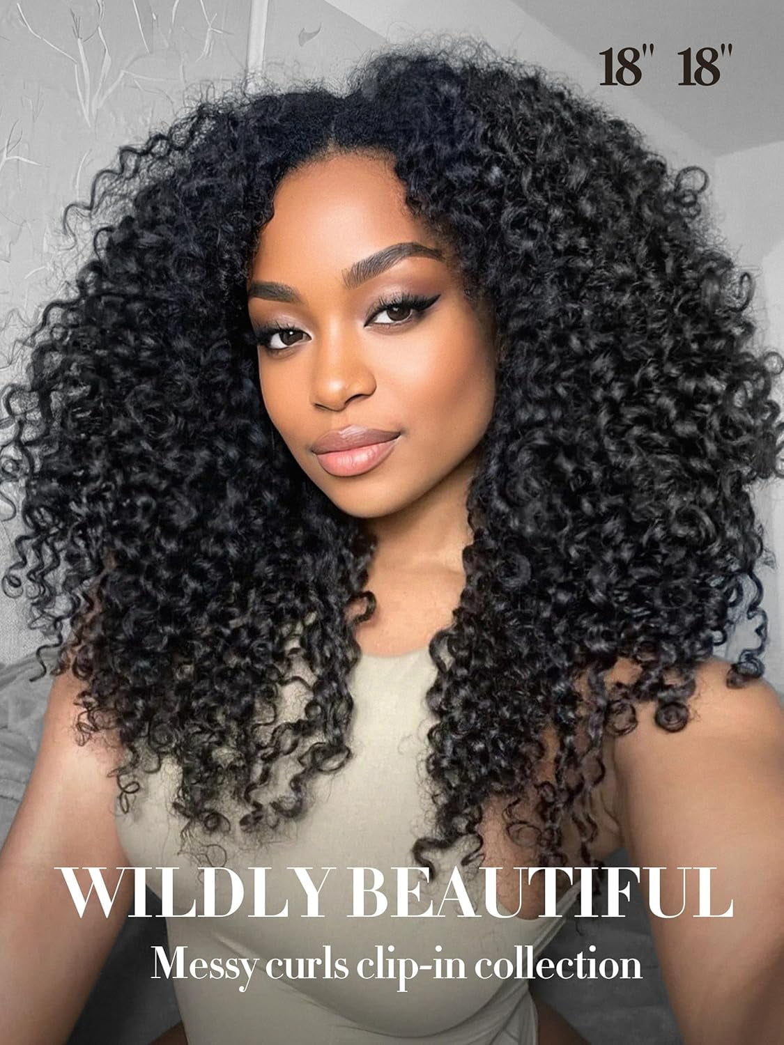 LUVME Messy Burmese Curly Clip in 14" Hair Extensions Real Human Hair Fullness with 2 Pack for Women Brazilian Remy Natural Black