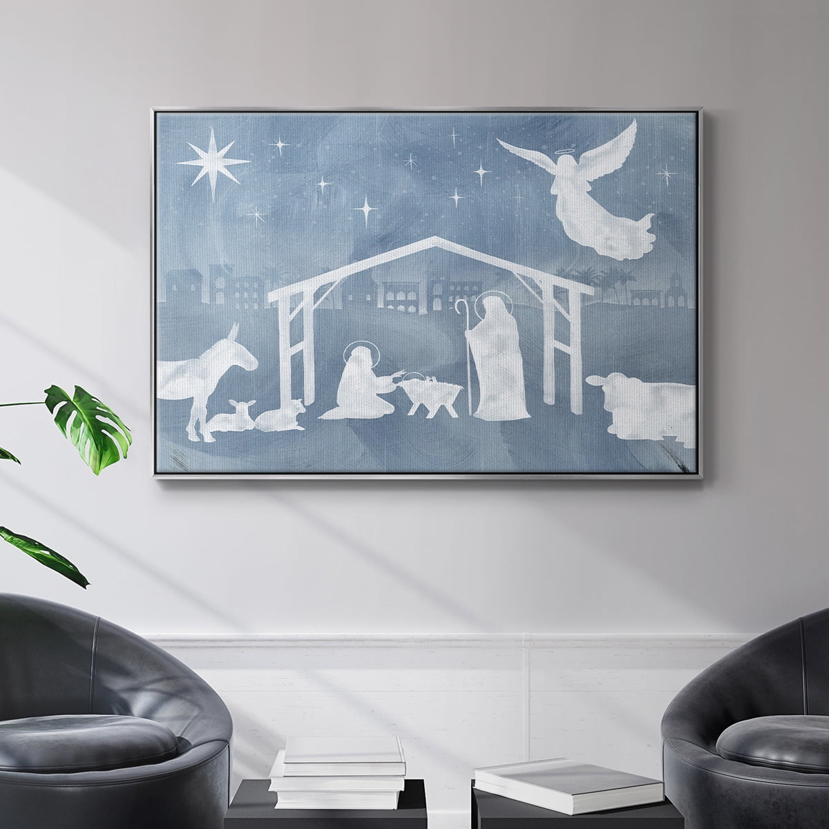 Star of Bethlehem Collection A - Framed Gallery Wrapped Holiday Canvas - 27 x 41 - Silver Frame