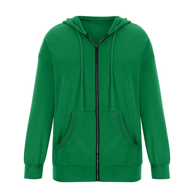 Pocket Long Sleeve Hooded Threaded Sweater Ladies Zipper Top