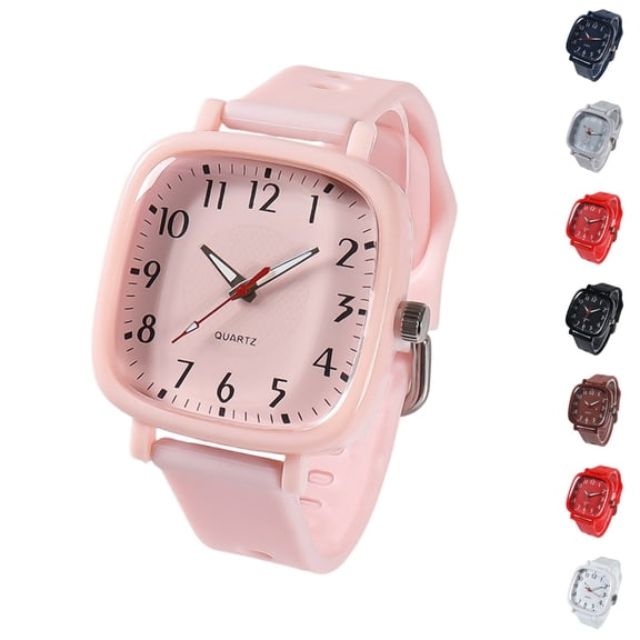 Resicozy Women's Watches Silicone Strap Square Dial Fashion Classic Ladies Wrist Watch Water Resistance and Lightweight Watches Pink