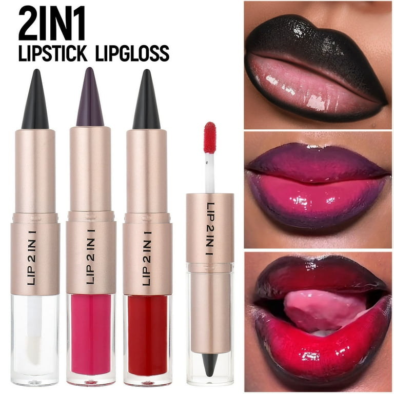 Lipstick, Lip Gloss, Double Head 2-in-1 Makeup with Matte Lip