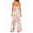 thumbnail image 3 of Women'S Summer White Pink Roses Wide Leg Jumpsuit Casual Loose Sleeveless Spaghetti Strap Romper With Pockets, 3 of 7