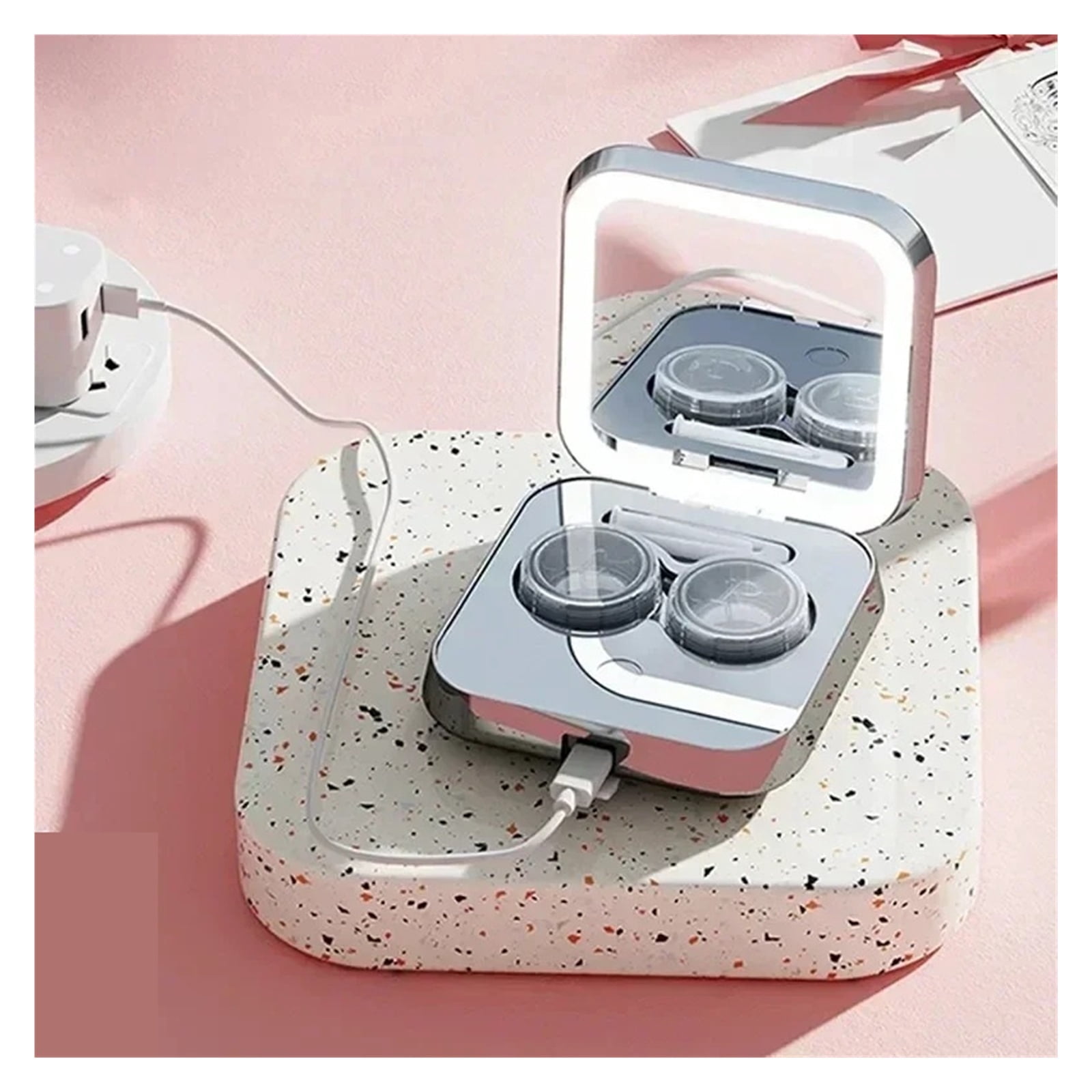 Ultrasonic Cleaner Mini Contact Lens Cleaning Machine Cleaning Case 47000Hz with LED Lights