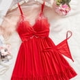 thumbnail image 7 of Women Sexy Embroidery Lingerie Set Pleated Babydoll Dress Lace Chemise Boudoir Outfits Thong 2 Piece Outfits, 7 of 7