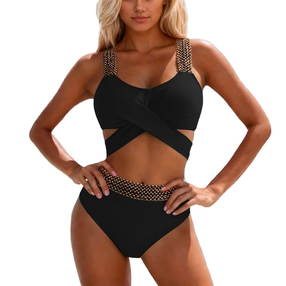 RUTAYY Women's Bikini Sets 2 Piece Swimwear Crisscross Tankini Tops with High Waisted Bottoms Beach Pool Swimsuit