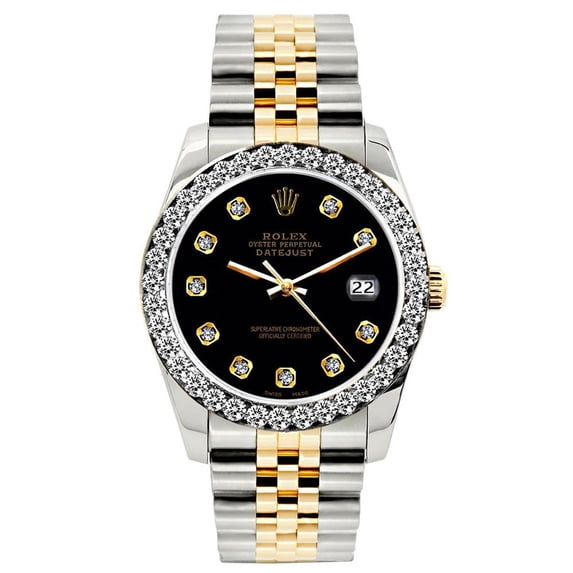 Pre-Owned Rolex Datejust 26MM 6917 Black Diamond Dial Diamond Bezel Two Tone Yellow Gold Jubilee Bracelet 1.2ct