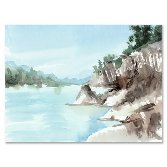 Rocks With The Blue Lake 8 in x 12 in Painting Canvas Art Print, by Designart