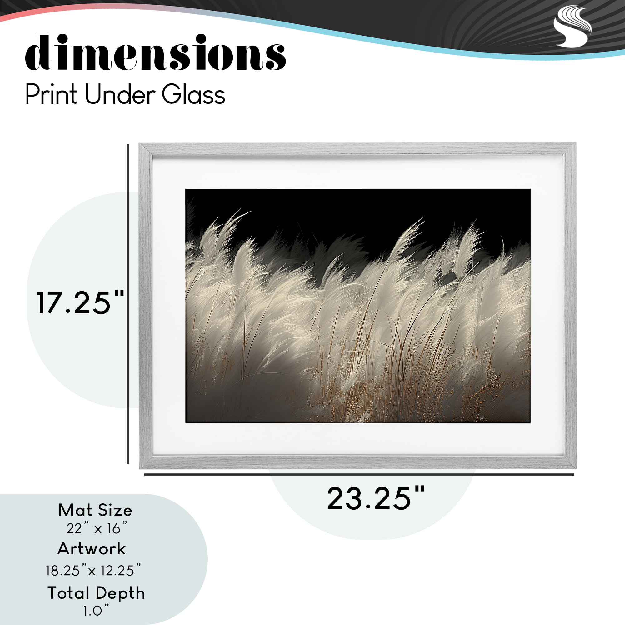 White Feathers Windblown Grasses Gray Framed Print Under Glass, design by Decent Exposures
