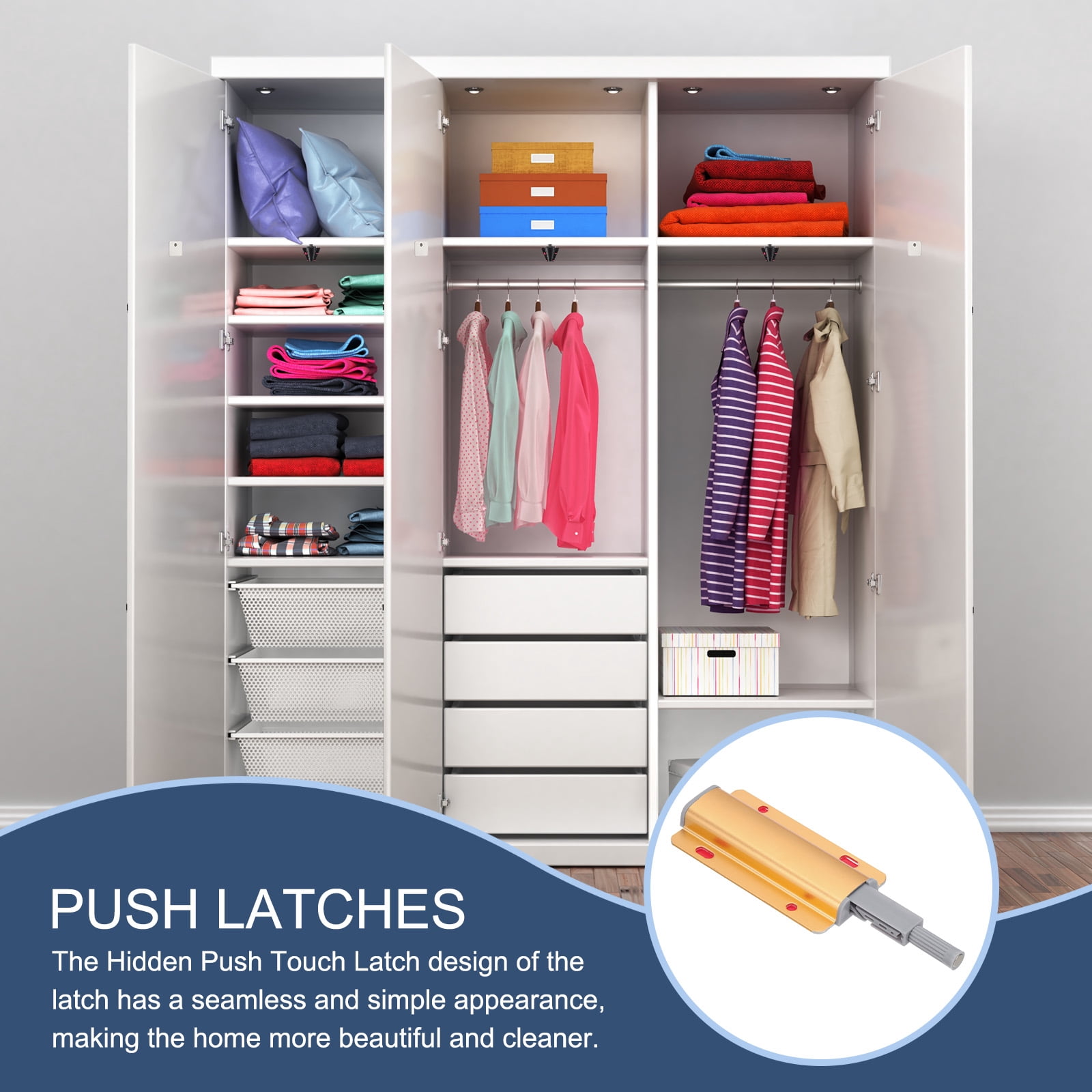 Uxcell Magnetic Push Latch, Push to Open Door Latch Cabinet Hardware Hidden Push Touch Latch Golden 8 Pcs