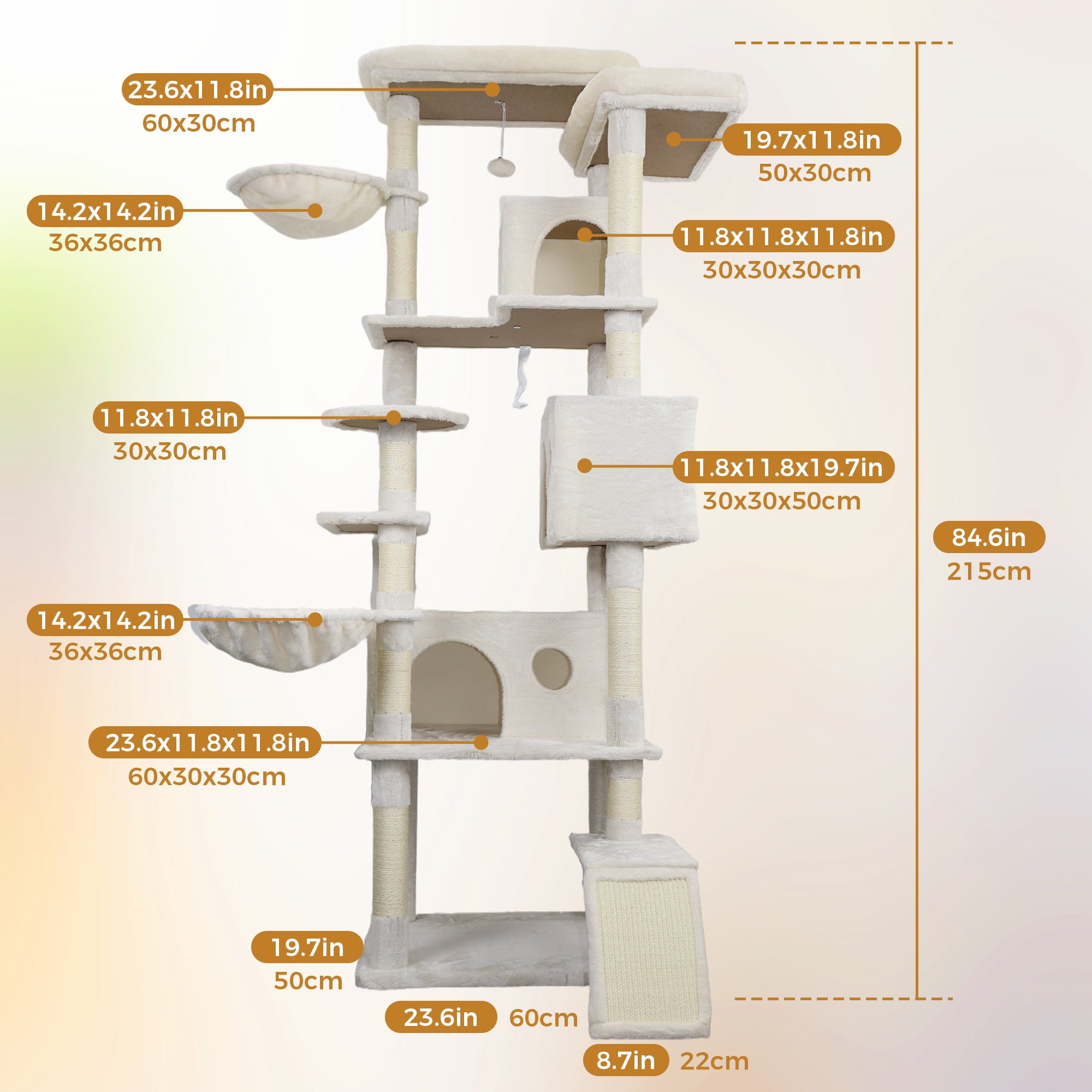 Jopath Cat Condo 84 In Beige Cat Tree Tower Sturdy Large Cat Tower With Large Condo Sisal Scratching Post Big Hammock And Top Platform For Adult Cats Kittens