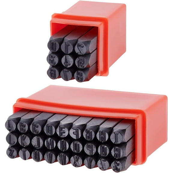 2 Sets 3/16" 5mm Metal Letter Punch Set (A-Z & 0-8) Steel Number and Letter Stamp Set with Red Case Stamping Tool Set kit for Imprinting Metal Stamping Plastic Wood Leather
