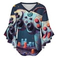 thumbnail image 5 of Colorful Game Controller Art Women's V-Neck Blouse With 3/4 Ruffled Bell Sleeves Casual Top Ladies Blouses, 5 of 7