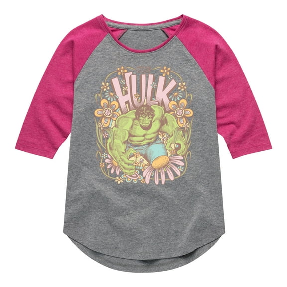Marvel Hulk - Floral - Toddler And Youth Girls Shirt Tail Raglan
