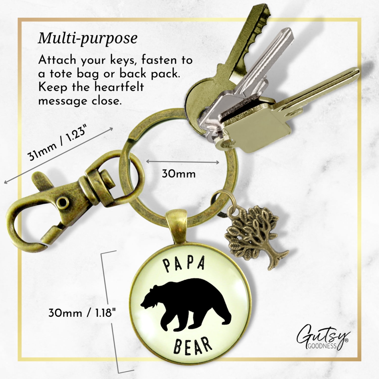 Papa Bear Gutsy Goodness Bronze Keychain Fathers Rustic Key Ring Gift Expectant Dad Father Grandpa